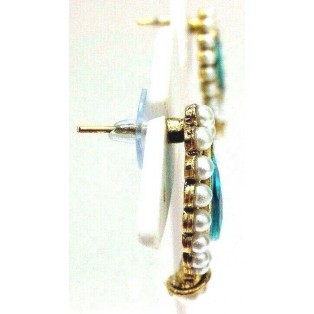 Gold Oxidized Women Earring Stud Jewelry PushBack Classy Gift Rhinestone Bead 17